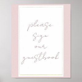 オイスターピンク&金ゴールドモダンズ結婚ゲストブックサイン ポスター