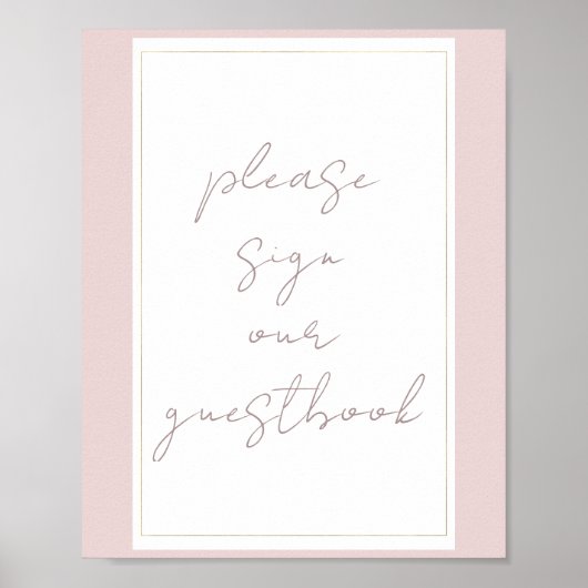 オイスターピンク&金ゴールドモダンズ結婚ゲストブックサイン ポスター (正面)