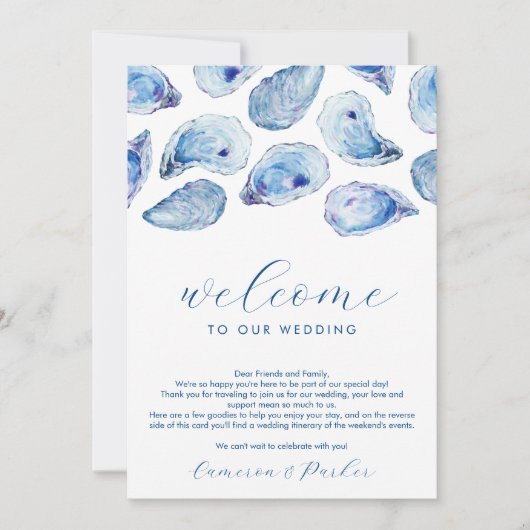 オイスターブルーの水の色結婚の歓迎の日程 サンキューカード (正面)