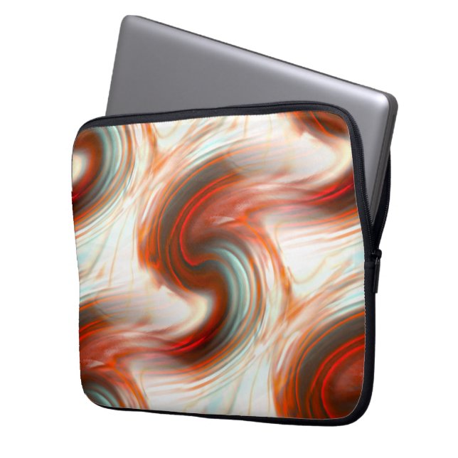 オイスターベージュテクスチャのSカーブと赤いシェード ラップトップスリーブ (正面左)