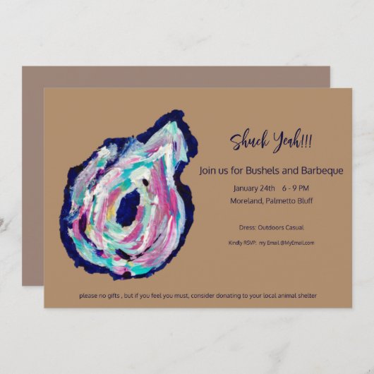 オイスターローストブッシェル&バーベキュー招待状- Shuck Yeah 招待状 (正面/裏面)
