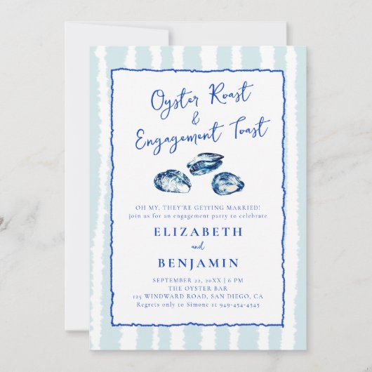 オイスターローストブルーストライプ婚約パーティ 招待状 (正面)