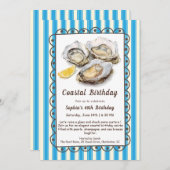 オイスター バースデーパーティー | エレガントな海岸  招待状 (正面/裏面)