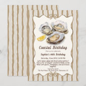 オイスター バースデーパーティー | エレガントな海岸 招待状 (正面/裏面)