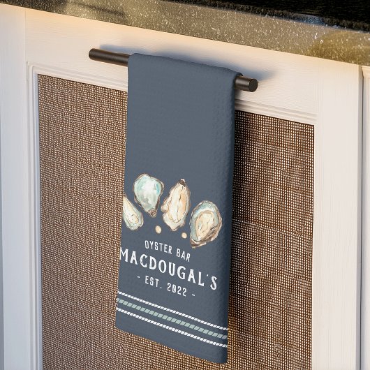 オイスター&パールパーソナライズされたファミリーネームオイスターバー キッチンタオル