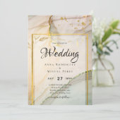 オイスター パール ゴールド ウェディング アルコール インク アブストラクト 招待状 (スタンド正面)