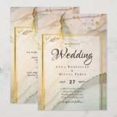 オイスター パール ゴールド ウェディング アルコール インク アブストラクト 招待状 (正面/裏面)