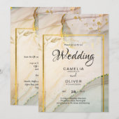 オイスター パール ゴールド ウェディング アルコール インク アブストラクト 招待状 (正面/裏面)