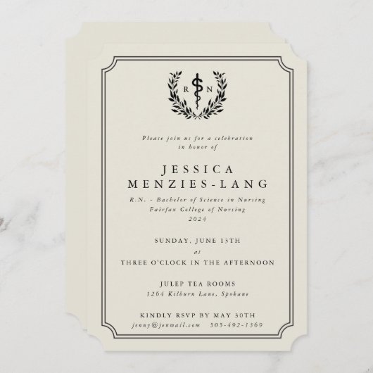 オイスター/ブラック登録ナースアスクレピオス卒業 招待状 (正面/裏面)