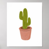 オイルパステルで描かれた鉢植えサボテンの手描きアート ポスター (正面)