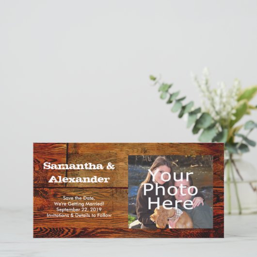 オイルフェイクドウッド板パーソナライズされたカスタム セーブザデート (スタンド正面)