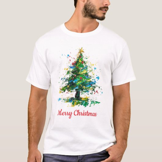 オイルペインティング風カスタムクリスマスツリー Tシャツ (正面)
