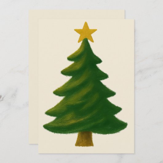 オイルペイントスタイルのクラシックなクリスマスツリーの招待状 招待状 (正面/裏面)