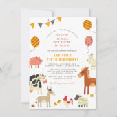オインク、メェー、ガーガー、モーモー かわいい農場の動物 誕生日 招待状 (正面)