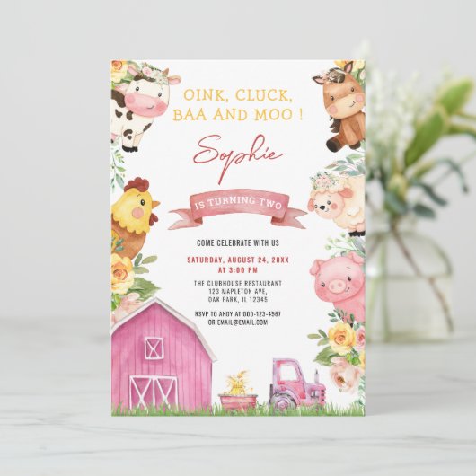 オインバアモーファームアニマルズ納屋周囲の庭誕生日 招待状 (スタンド正面)