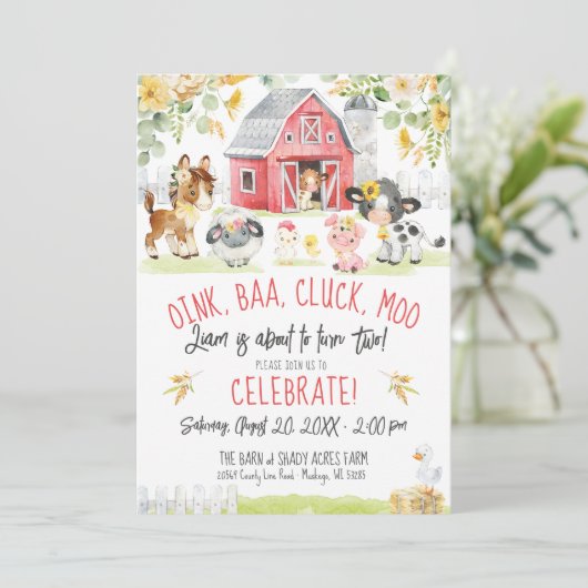 オインバアモーファーム納屋周囲の庭フローラ少年2歳の誕生日 招待状 (スタンド正面)