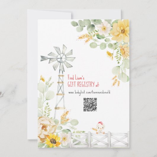 オインバアモーファーム納屋周囲の庭フローラ少年2歳の誕生日 招待状 (裏面)