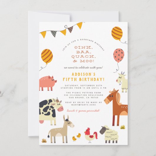 オインバカックカワイイモーーファームアニマルズ誕生日 招待状 (正面)
