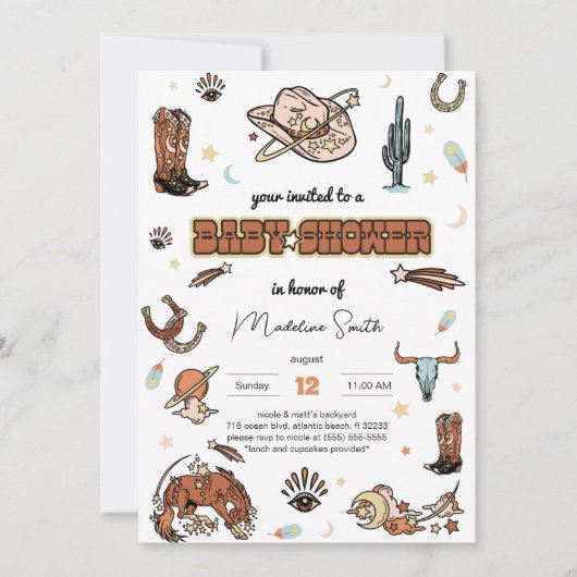 オウсボーイウエスタンロデオベビーシャワー招待状 招待状 (正面)