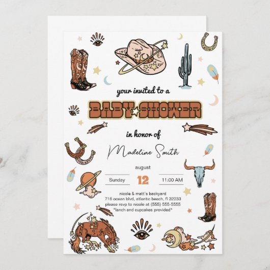 オウсボーイウエスタンロデオベビーシャワー招待状 招待状 (正面/裏面)