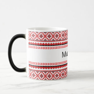 オウクライナ刺繍入り レッド コーヒーマグ カスタマイズ可能 モーフィングマグカップ