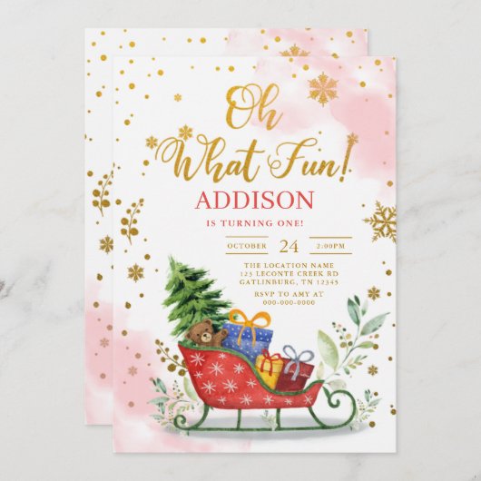 オウハウおもしろい冬誕生日招待状 招待状 (正面/裏面)