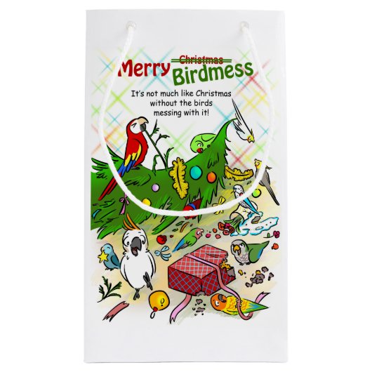 オウムおよびクリスマスツリー スモールペーパーバッグ (裏面)