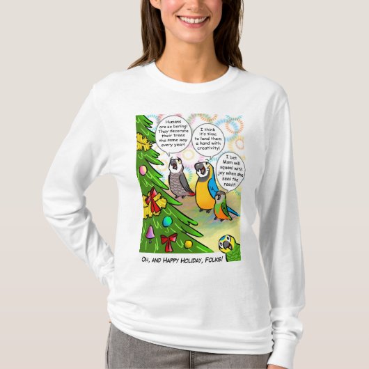オウムおよびクリスマスツリー Tシャツ (正面)