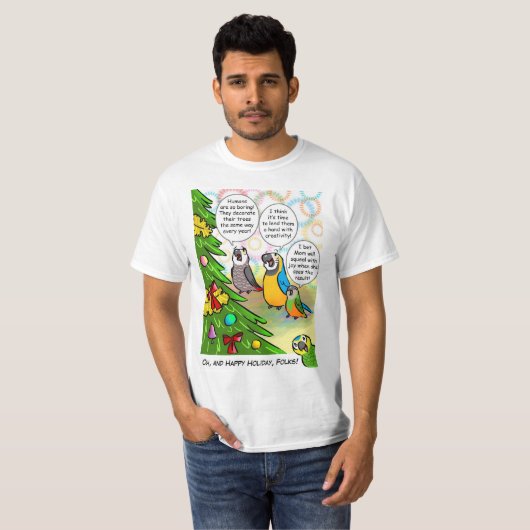 オウムおよびクリスマスツリー Tシャツ (正面フル)