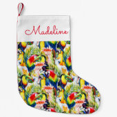 オウムおよびシュロの葉は|あなたの名前を加えます スモールクリスマスストッキング (正面)