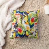 オウムおよびシュロの葉 クッション (ブランケット)