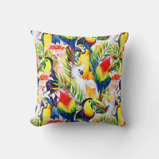 オウムおよびシュロの葉 クッション (正面)