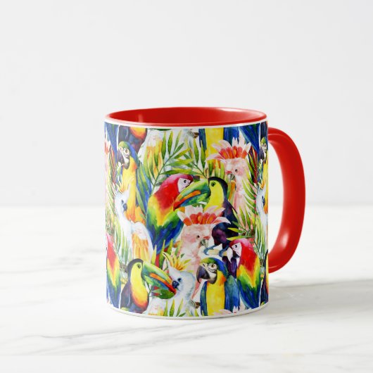 オウムおよびシュロの葉 マグカップ (正面右)