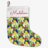 オウムおよびトロピカル・フルーツ|はあなたの名前を加えます スモールクリスマスストッキング (正面)