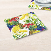 オウムおよびトロピカル・フルーツ スクエアペーパーコースター (アングル)