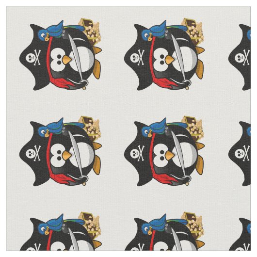 オウムで海賊ペンギン ファブリック (クローズアップ)