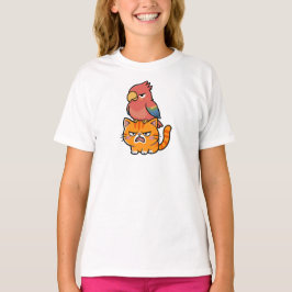 オウムとオレンジの猫 Tシャツ