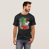 オウムとセキセイインコの花柄 Tシャツ (正面フル)