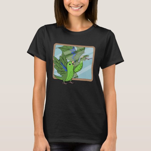 オウムとドラゴンの反射 I 緑のオウム 1 Tシャツ (正面)