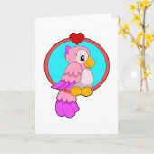 オウムとハート カード (黄色い花)