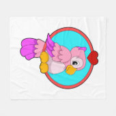 オウムとハート フリースブランケット (正面(横))