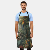 オウムとパイナップルの植物的なシーン エプロン (着用した状態)