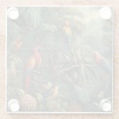 オウムとパイナップルの植物的なシーン ガラスコースター (裏面)