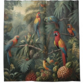 オウムとパイナップルの植物的なシーン シャワーカーテン (正面)