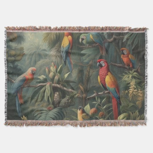 オウムとパイナップルの植物的なシーン スローブランケット (正面)