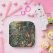 オウムとパイナップルの植物的なシーン ペーパープレート (パーティー)