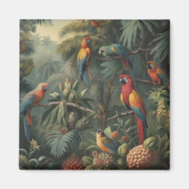 オウムとパイナップルの植物的なシーン マグネット