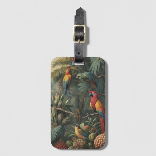 オウムとパイナップルの植物的なシーン ラゲッジタグ (正面縦)