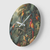 オウムとパイナップルの植物的なシーン ラージ壁時計 (傾斜)