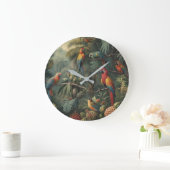 オウムとパイナップルの植物的なシーン ラージ壁時計 (ホーム)